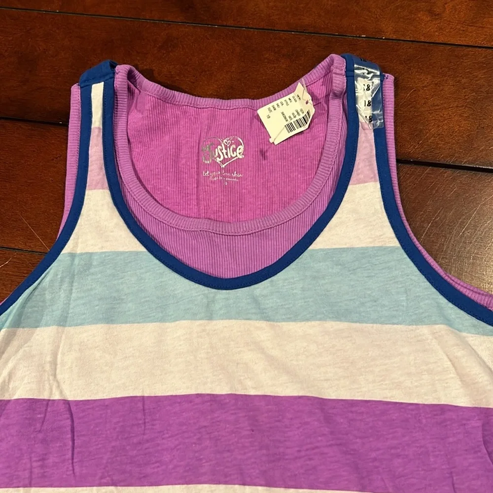 NWT Justice Retail Store Layered Striped Tank Sequins Purple Blue Size 18